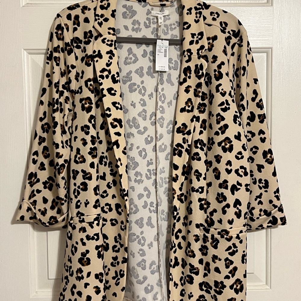 Maurices Animal Print Blazer in Black and Cream